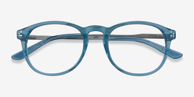 Akio Blue Acetate-metalEyeglass Frames from EyeBuyDirect, Closed View