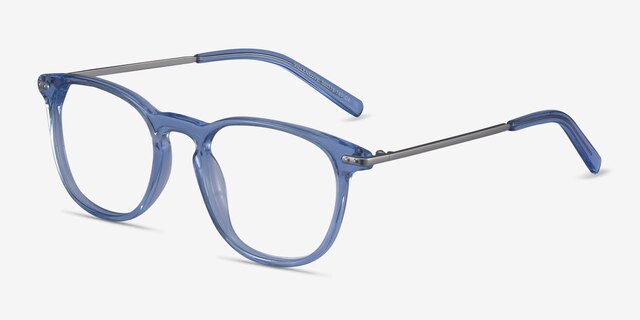 Villeneuve Blue Acetate-metalEyeglass Frames from EyeBuyDirect, Angle View