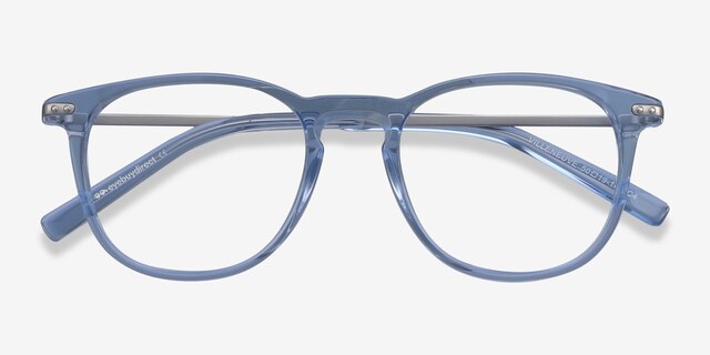 Villeneuve Blue Acetate-metalEyeglass Frames from EyeBuyDirect, Closed View