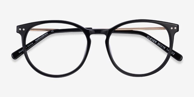 Clever Black Acetate-metalEyeglass Frames from EyeBuyDirect, Closed View