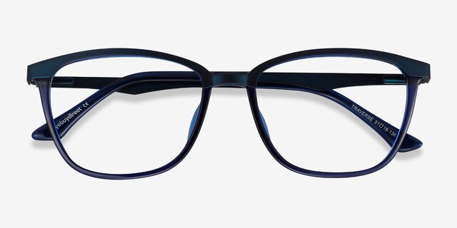 Traverse Navy Acetate-metalEyeglass Frames from EyeBuyDirect, Closed View