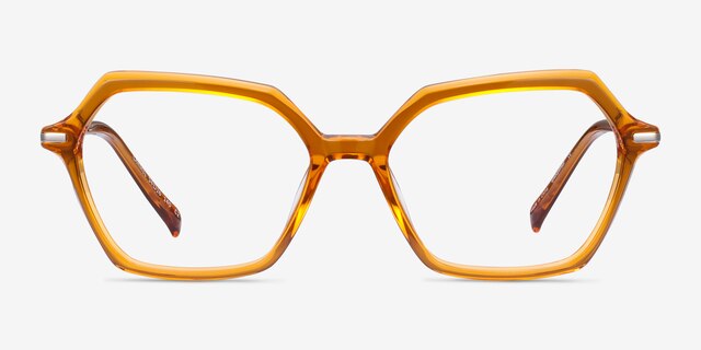 Carmel Mustard Acetate-metalEyeglass Frames from EyeBuyDirect, Front View