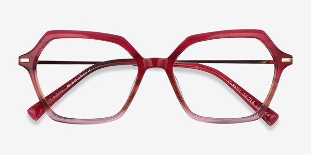 Carmel Raspberry Striped Acetate-metalEyeglass Frames from EyeBuyDirect, Closed View