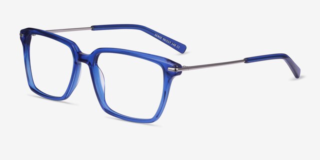 Sense Blue Acetate-metalEyeglass Frames from EyeBuyDirect, Angle View