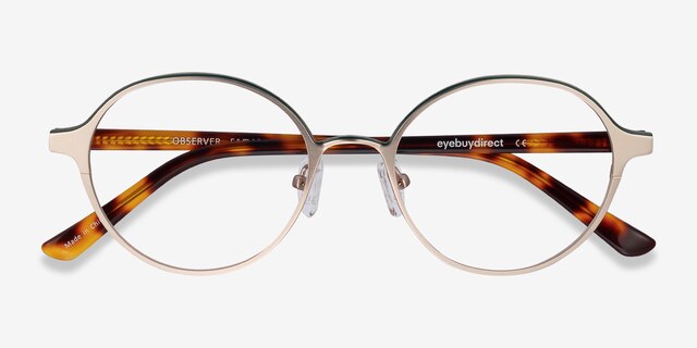Observer Gold & Tortoise Acetate-metalMontures de lunettes de vue d'EyeBuyDirect, Vue Rapprochée