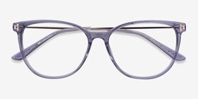 Nebulous Clear Purple Acetate-metal Montures de lunettes de vue d'EyeBuyDirect, Vue Rapprochée