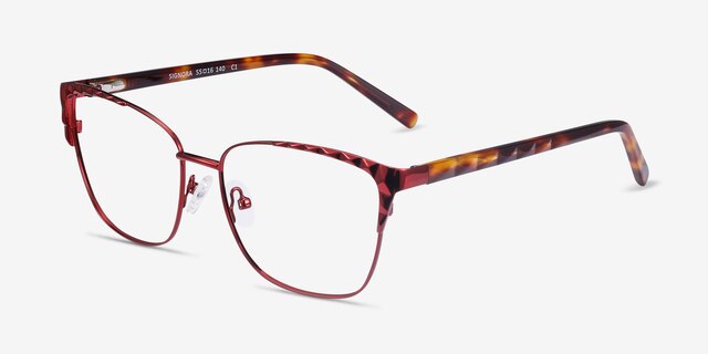 Signora Red Acetate-metalEyeglass Frames from EyeBuyDirect, Angle View