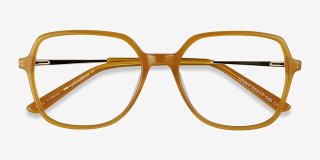 Lenny Mellow Yellow Acetate-metalMontures de lunettes de vue d'EyeBuyDirect, Vue Rapprochée