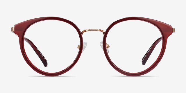 Jezzie Burgundy & Gold Acetate-metalEyeglass Frames from EyeBuyDirect, Front View