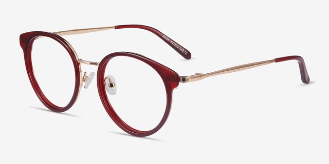 Jezzie Burgundy & Gold Acetate-metalEyeglass Frames from EyeBuyDirect, Angle View