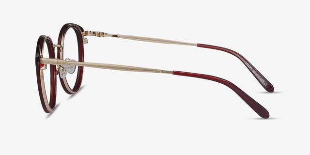 Jezzie Burgundy & Gold Acetate-metalEyeglass Frames from EyeBuyDirect, Side View