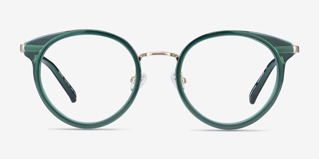 Jezzie Emerald Green & Gold Acetate-metalEyeglass Frames from EyeBuyDirect, Front View