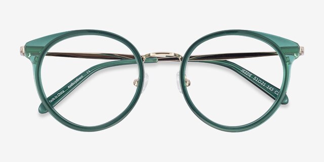 Jezzie Emerald Green & Gold Acetate-metalEyeglass Frames from EyeBuyDirect, Closed View