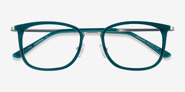 Barnaby Teal Acetate-metalMontures de lunettes de vue d'EyeBuyDirect, Vue Rapprochée