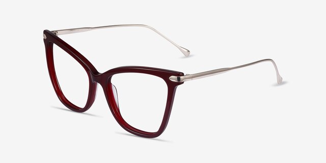 Domy Burgundy Acetate-metalEyeglass Frames from EyeBuyDirect, Angle View