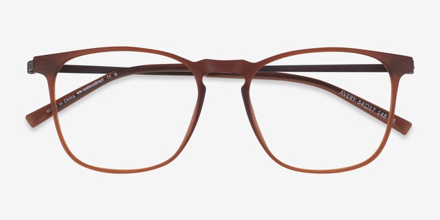 Avery Brun Plastic-metalMontures de lunettes de vue d'EyeBuyDirect, Vue Rapprochée