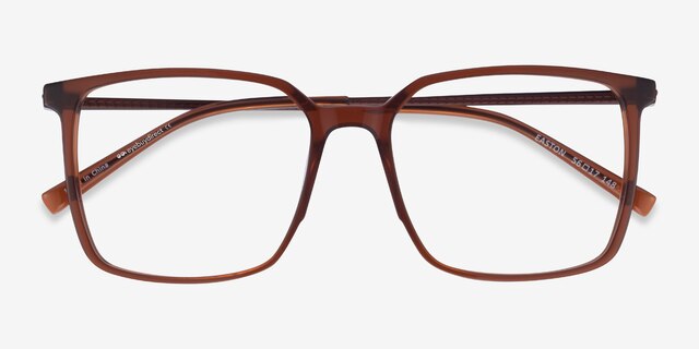 Easton Clear Brown Acetate-metalMontures de lunettes de vue d'EyeBuyDirect, Vue Rapprochée