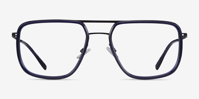 Cassian Navy Gunmeal AcetateEyeglass Frames from EyeBuyDirect, Front View