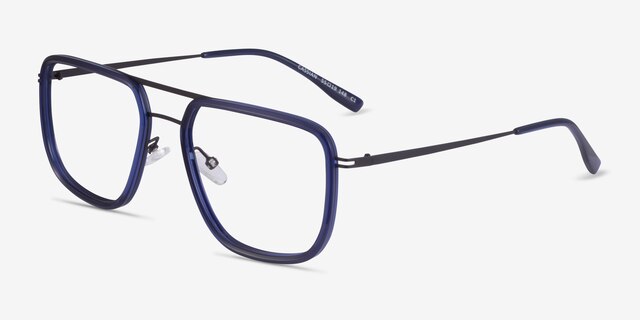 Cassian Navy Gunmeal AcetateEyeglass Frames from EyeBuyDirect, Angle View