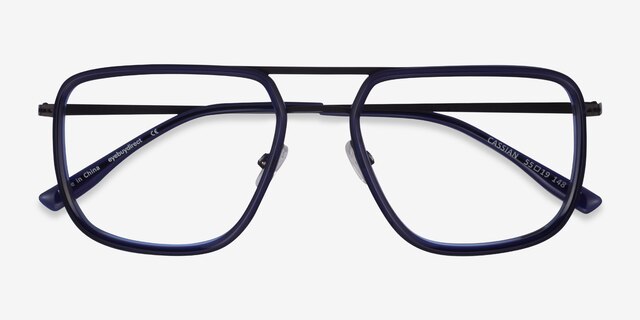 Cassian Navy Gunmeal AcetateEyeglass Frames from EyeBuyDirect, Closed View