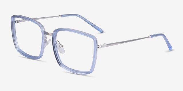 Remi Blue Silver AcetateEyeglass Frames from EyeBuyDirect, Angle View