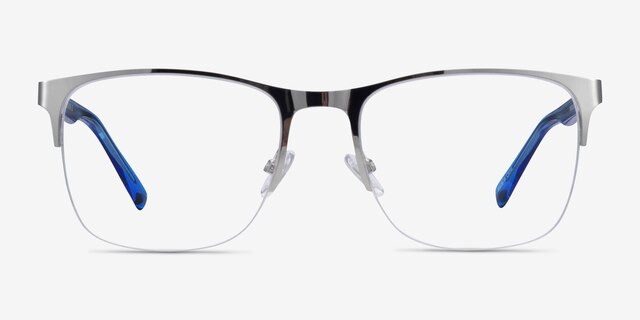 Emmerson Silver & Clear Blue Acetate-metalMontures de lunettes de vue d'EyeBuyDirect, Vue de Face