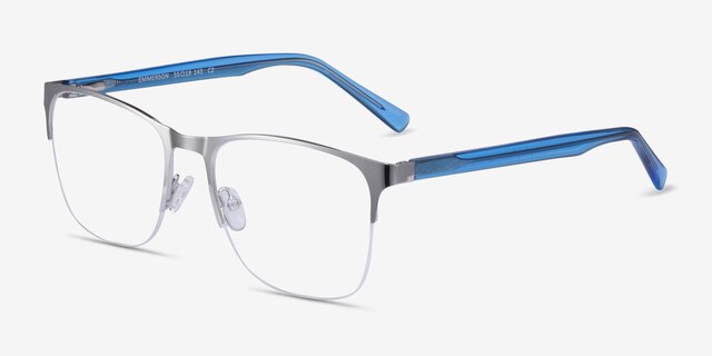 Emmerson Silver & Clear Blue Acetate-metalMontures de lunettes de vue d'EyeBuyDirect, Vue d'Angle