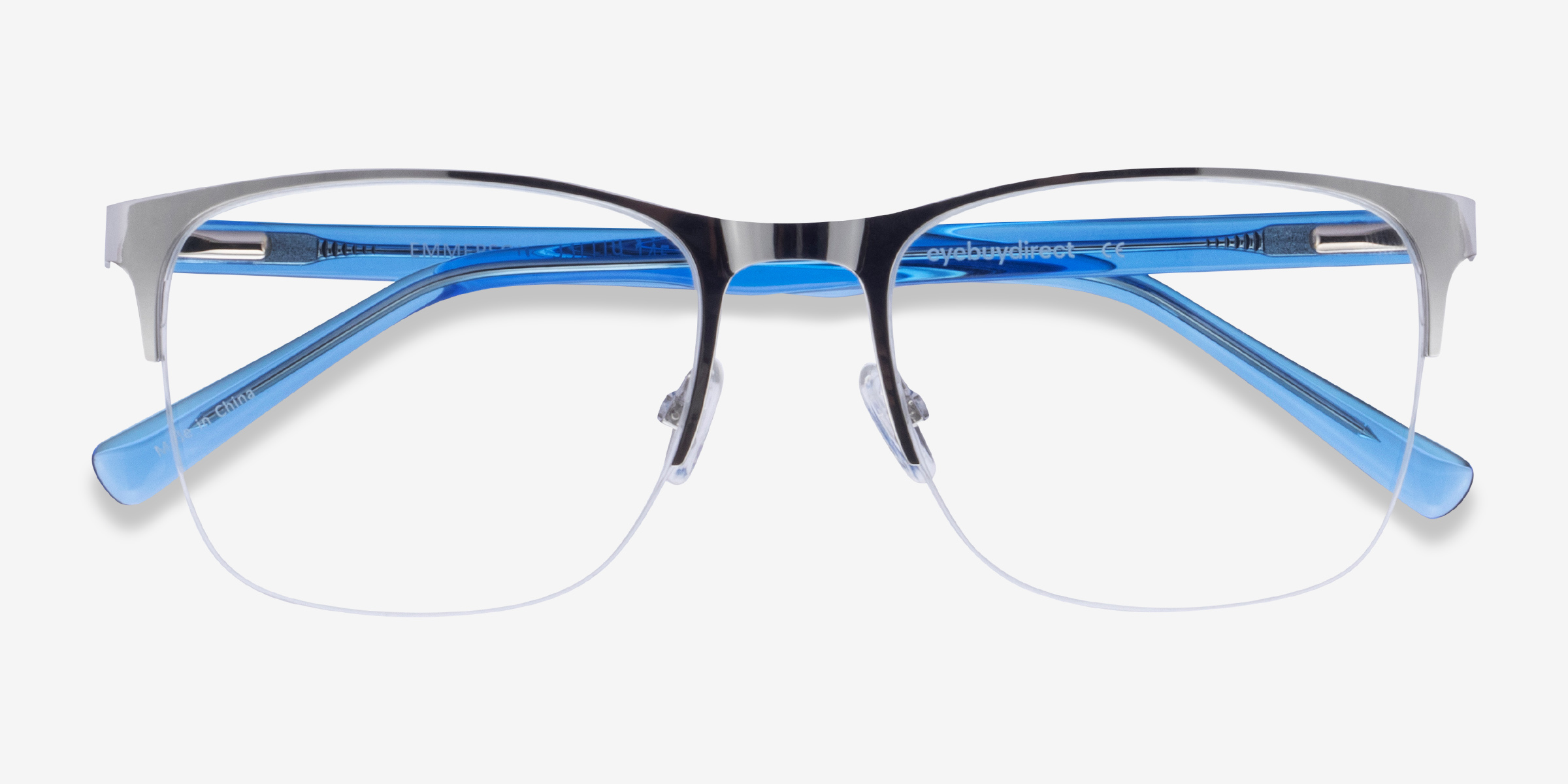 Emmerson Square Silver & Clear Blue Semi Rimless Eyeglasses | Eyebuydirect