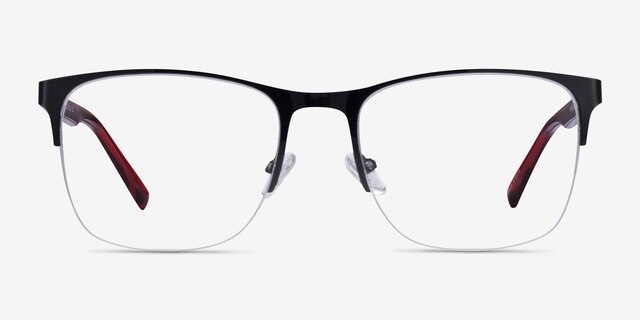 Emmerson Shiny Black & Red Acetate-metalEyeglass Frames from EyeBuyDirect, Front View