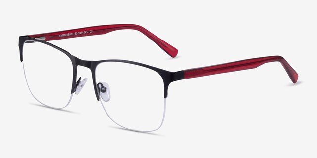 Emmerson Shiny Black & Red Acetate-metalEyeglass Frames from EyeBuyDirect, Angle View