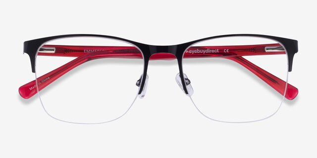Emmerson Shiny Black & Red Acetate-metalEyeglass Frames from EyeBuyDirect, Closed View