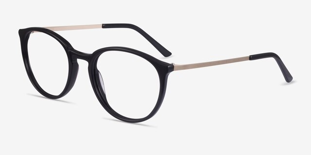 Mindful Black AcetateEyeglass Frames from EyeBuyDirect, Angle View