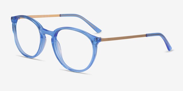 Mindful Blue AcetateEyeglass Frames from EyeBuyDirect, Angle View