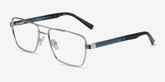 Colton Silver, Clear Blue & Tortoise AcetateEyeglass Frames from EyeBuyDirect, Angle View