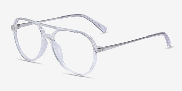 Picture Clear & Silver Plastic-metalMontures de lunettes de vue d'EyeBuyDirect, Vue d'Angle