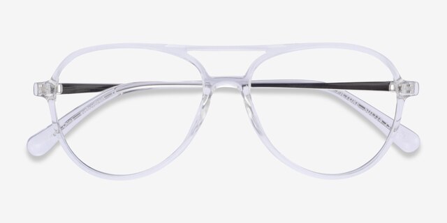 Picture Clear & Silver Plastic-metalMontures de lunettes de vue d'EyeBuyDirect, Vue Rapprochée