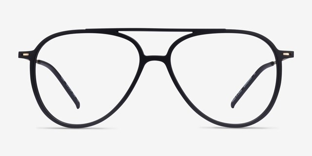 Clip Matte Black & Gold Plastic-metalEyeglass Frames from EyeBuyDirect, Front View