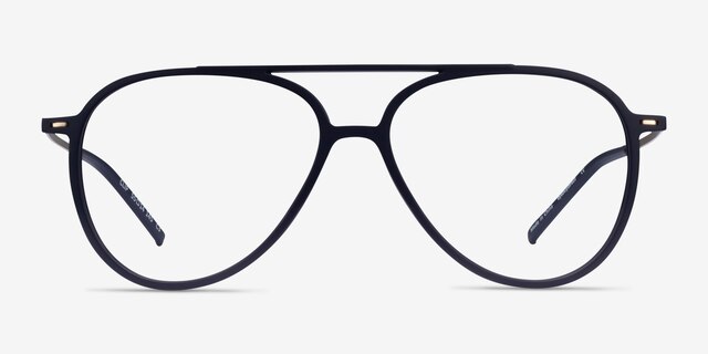 Clip Matte Navy & Gold Plastic-metalEyeglass Frames from EyeBuyDirect, Front View
