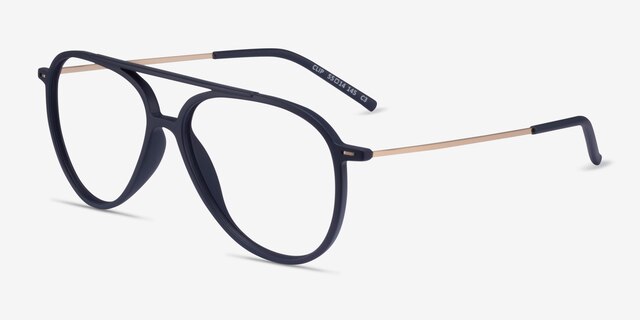 Clip Matte Navy & Gold Plastic-metalEyeglass Frames from EyeBuyDirect, Angle View