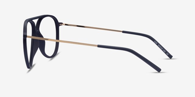 Clip Matte Navy & Gold Plastic-metalEyeglass Frames from EyeBuyDirect, Side View