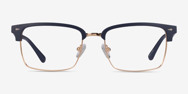 Renaissance Matte Blue & Gold MetalEyeglass Frames from EyeBuyDirect, Front View