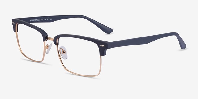 Renaissance Matte Blue & Gold MetalEyeglass Frames from EyeBuyDirect, Angle View