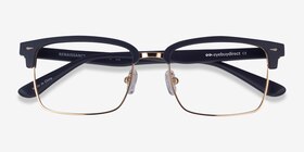 Renaissance Matte Blue & Gold Métal Montures de lunettes de vue d'EyeBuyDirect, Vue Rapprochée