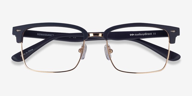Renaissance Matte Blue & Gold MetalEyeglass Frames from EyeBuyDirect, Closed View