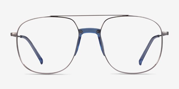 Subject Silver & Clear Blue Acetate-metal Montures de lunettes de vue