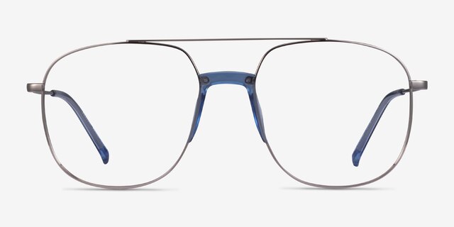 Subject Silver & Clear Blue Acetate-metalEyeglass Frames from EyeBuyDirect, Front View