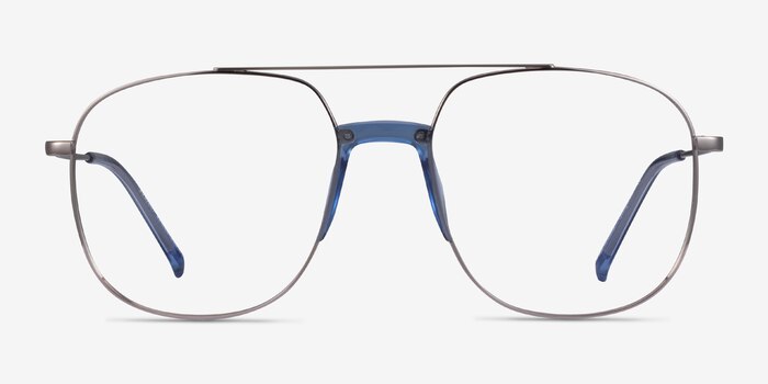 Subject Silver & Clear Blue Acetate-metal Eyeglass Frames from EyeBuyDirect