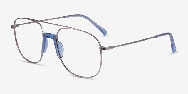 Subject Silver & Clear Blue Acetate-metalEyeglass Frames from EyeBuyDirect, Angle View