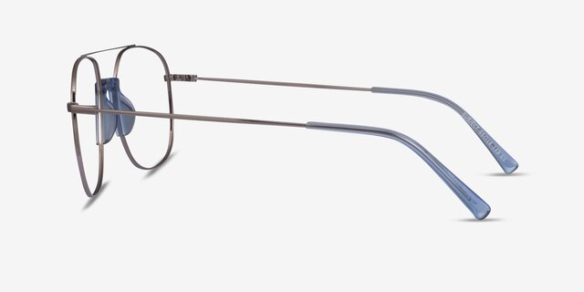 Subject Silver & Clear Blue Acetate-metalEyeglass Frames from EyeBuyDirect, Side View