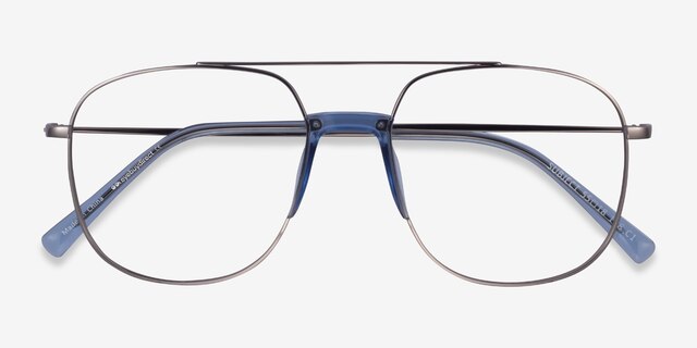 Subject Silver & Clear Blue Acetate-metalEyeglass Frames from EyeBuyDirect, Closed View
